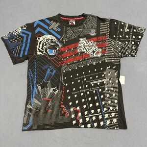 5ive Jungle All Over Print Tiger Graphic T-Shirt‎ Y2K Streetwear Gray Mens XL